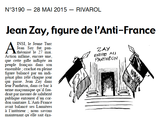 Jean Zay au Panthéon - Un article abject dans Rivarol. Jean-Zay-Rivarol