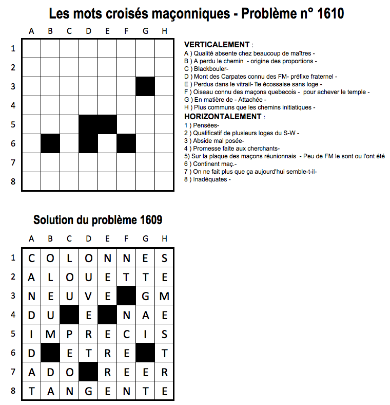 A La Langue Bifide Mots Croisés Les mots croisés maçonniques de Francis - 10 - Hiram.be