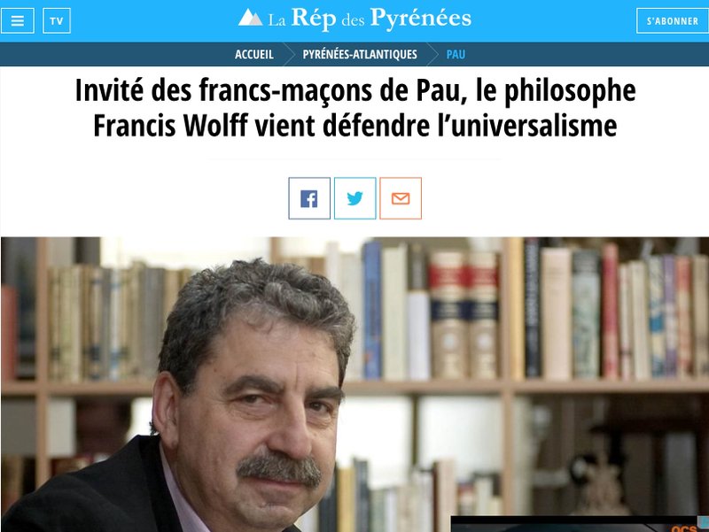 Francis Wolff à Pau pour une conférence sur La Raison de l'Universel