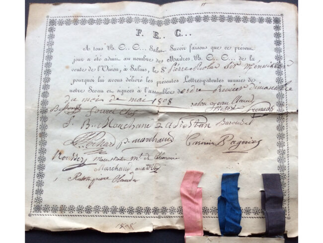 Diplome Bon Cousin Charbonnier 1808
